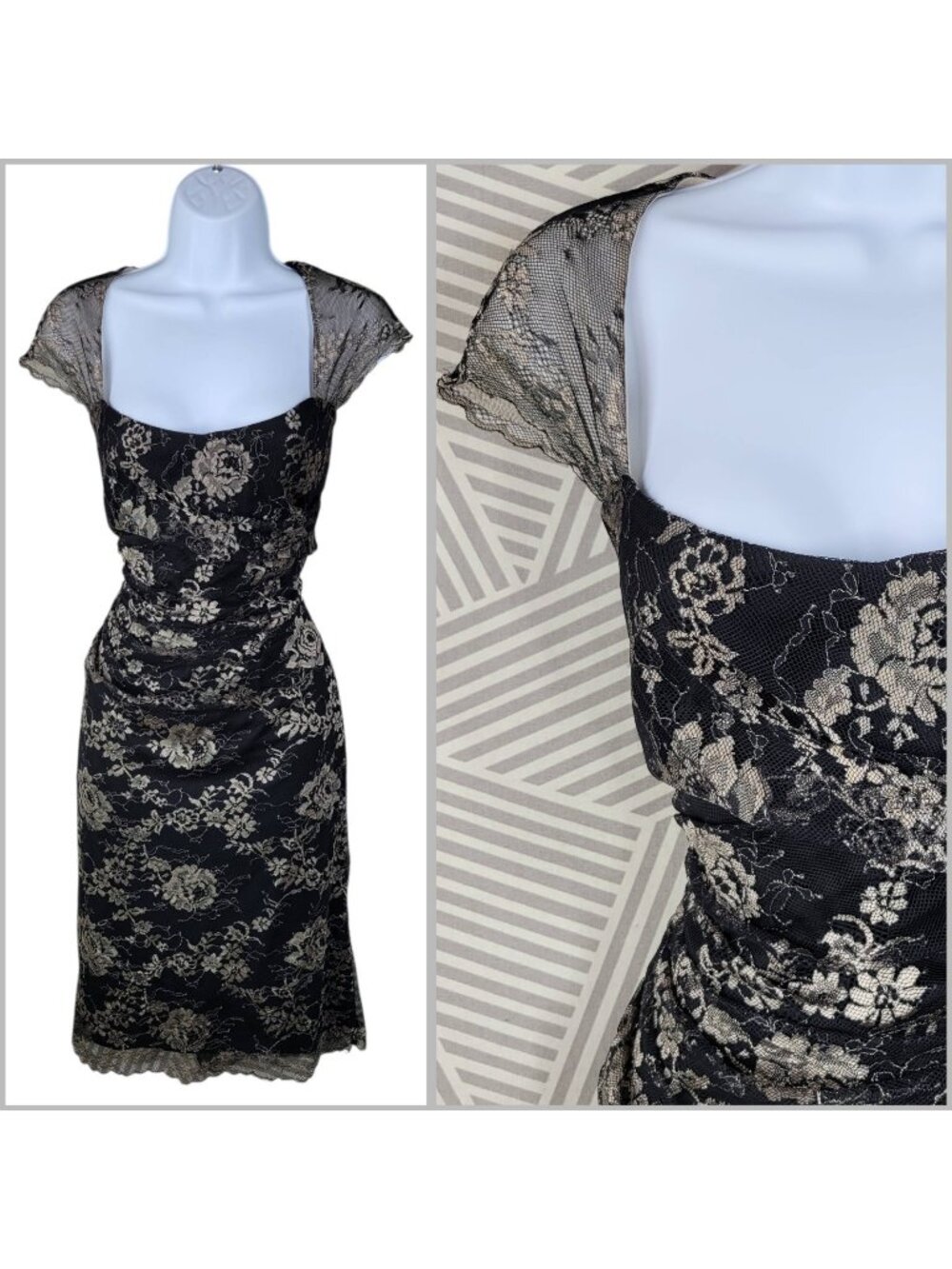 Ralph Lauren Evening Dress Size Medium Large Cocktail Sheath Lace Special Event